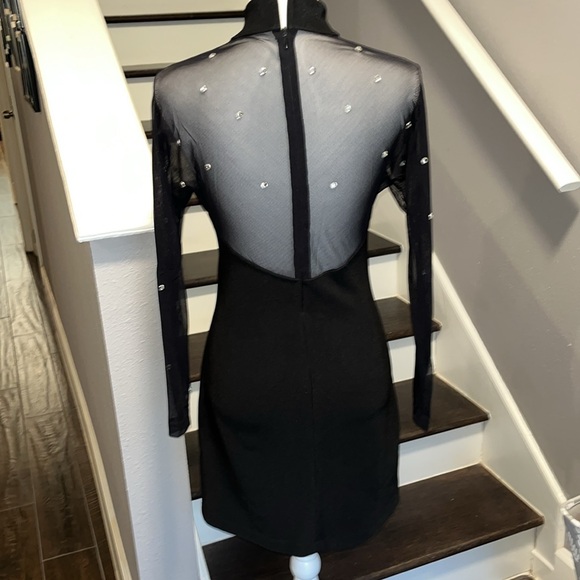 Carabella Black Dress. Sheer sleeves and back with scattered rhinestones. M - Picture 6 of 16